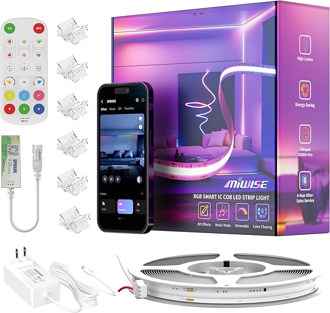 MIWISE COB LED Strip Light, RGB Smart IC COB LED Strip Lights Music Sync by MIWISE
