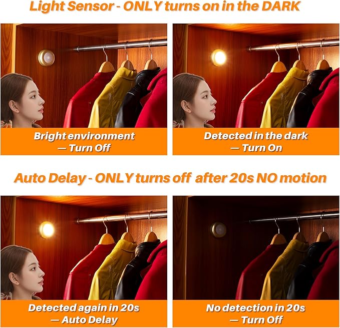 STAR-SPANGLED 3 Pack 2.8” Motion Sensor Lights Indoor AAA Battery Operated - Image 3