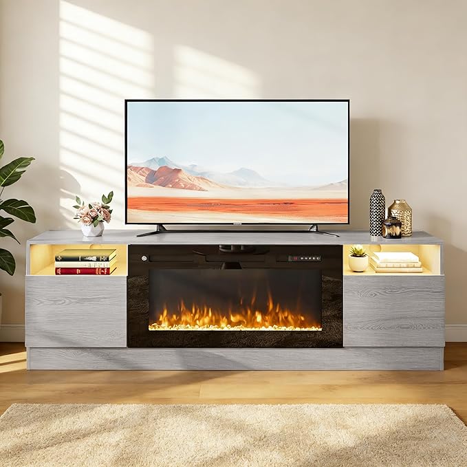 YISUFO 70" TV Stand with 36" Electric Fireplace, Large Modern Media - Image 2