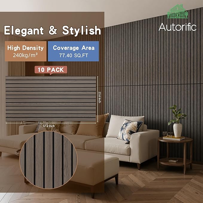 AUTORIFIC Wood Veneer Sound Panels, 10 Pack 47.2”x23.6” Wall Panels, Decorative - Image 2