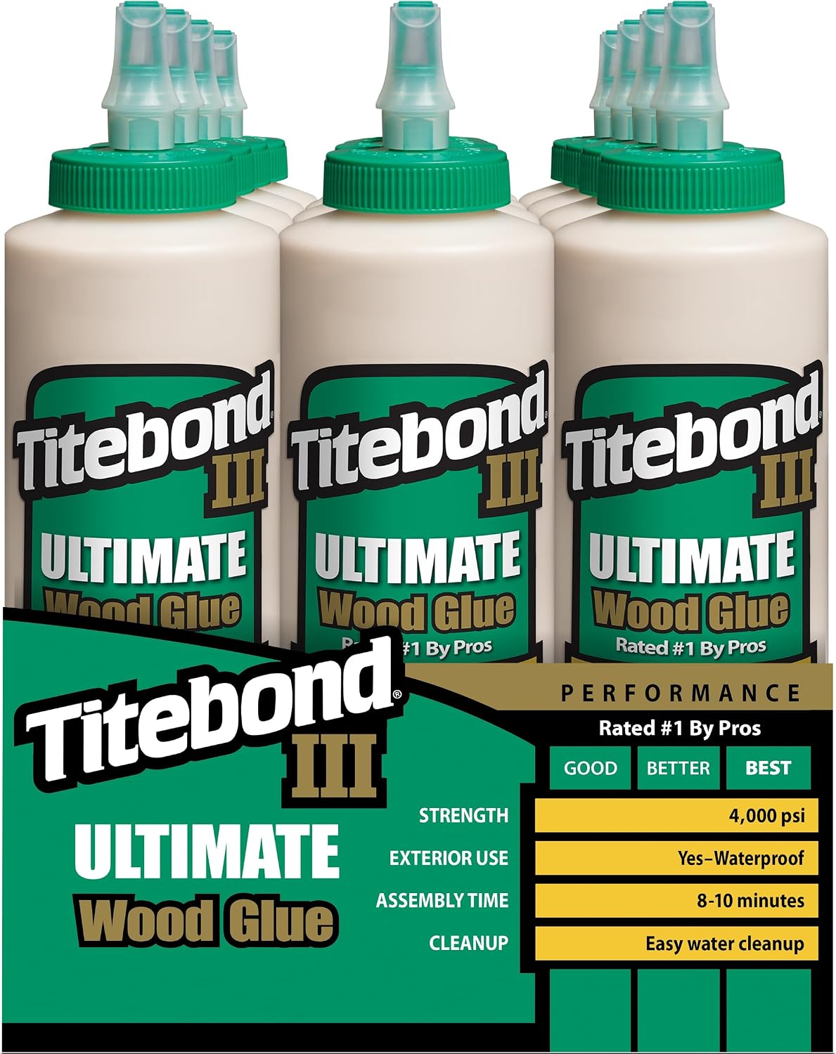 Titebond III Ultimate Wood Glue 16 Oz. (12 Pack) – Premium Professional Woodworking Adhesive, Waterproof, Strong Initial Tack, Interior/Exterior Use, Easy Water Cleanup – 1414