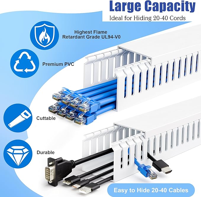 ZhiYo 2 x 2in Professional Server Rack Cable Management Raceway, 99in Cable - Image 3