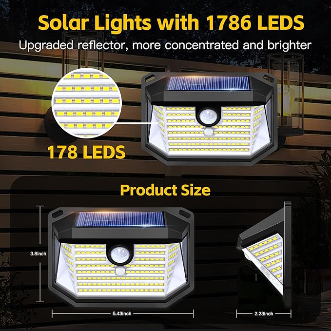 FAXBOX Solar Lights Outdoor Motion Sensor, 178 LED 300LM Waterproof IP65 - Image 5