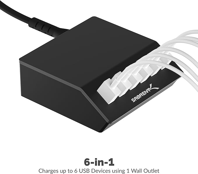 SABRENT Premium 60 Watt 6 Port Aluminum Family Sized Desktop USB Rapid Charger. - Image 2