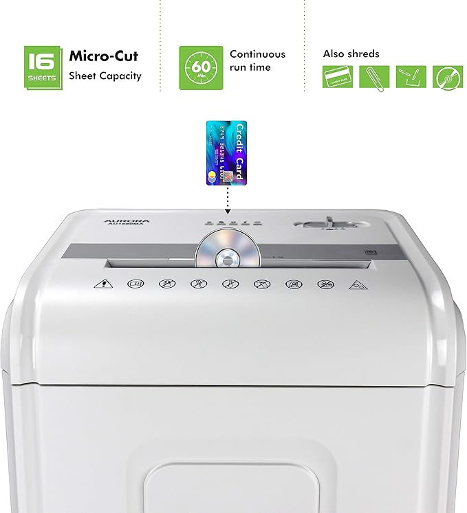 Aurora Heavy Duty High Security 16-Sheet Micro-Cut Shredder/Anti-Jam/60 Min Run - Image 2