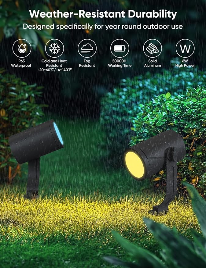 APPECK Smart Outdoor Spot Lights 24W, RGBCW Color Changing Landscape Lights 4 - Image 5