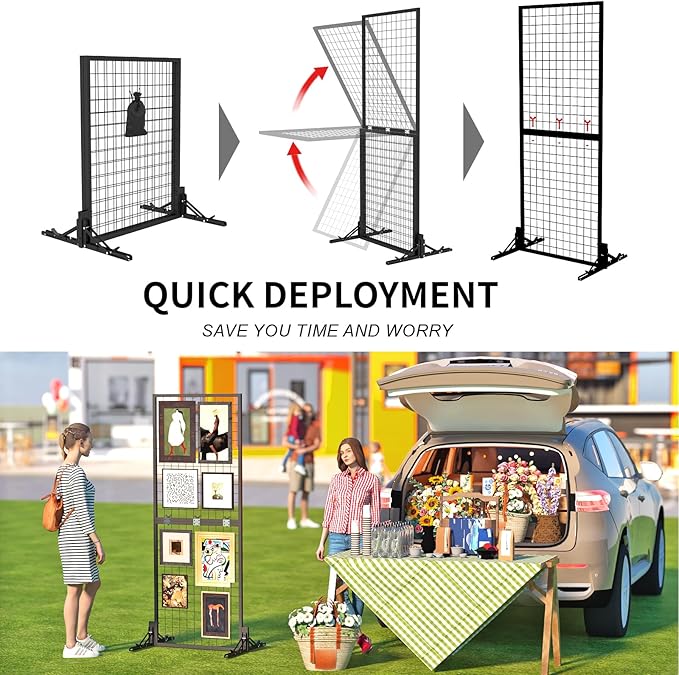 Grid Wall Display Panel Heavy-Duty Foldable, 2ft x 6ft Black Wire Wall Grid - Image 5