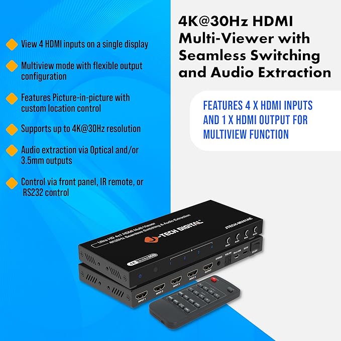 J-Tech Digital 4K HDMI Multiviewer Switch 4 in 1 Out, 4x1 4K 30Hz HDMI Quad - Image 7