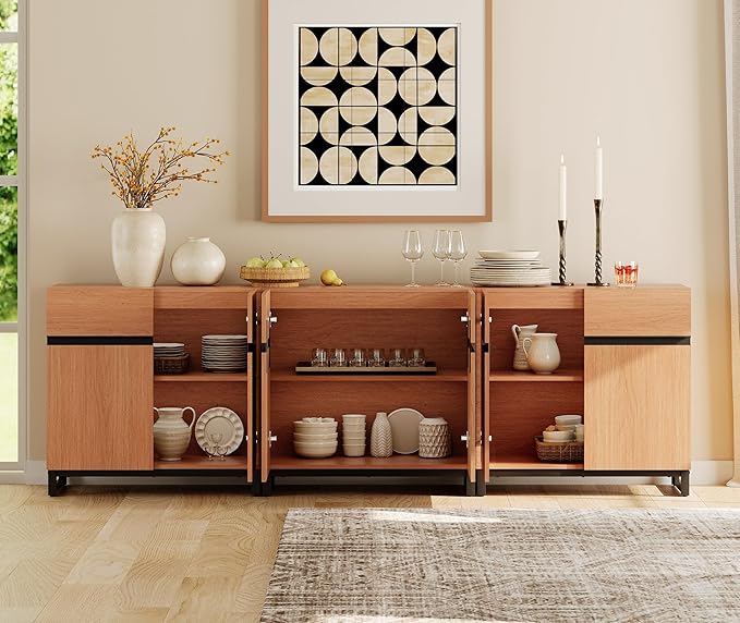 WAMPAT Modern TV Stand for TVs up to 110 inch, 3 in 1 Wood Entertainment Center - Image 4