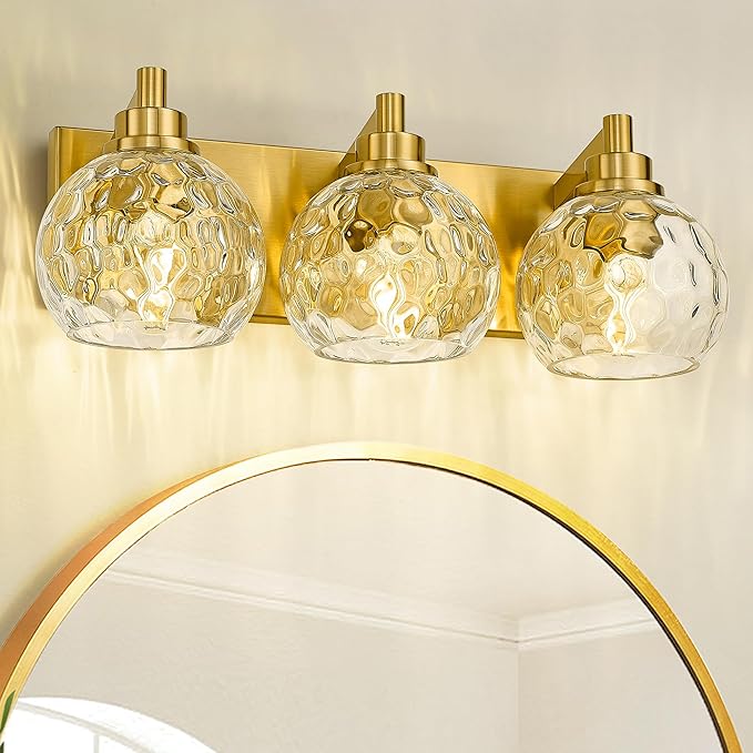 METWET Bathroom Light Fixtures Over Mirror, 3-Light Brushed Gold Vanity Light - Image 6