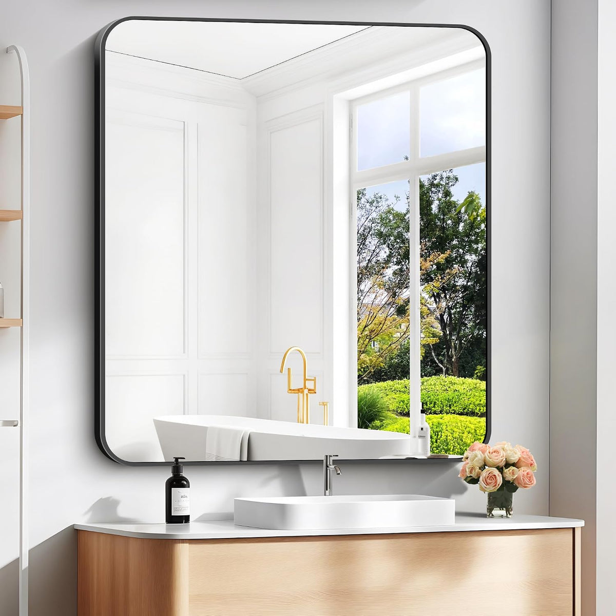 40" x 36"Bathroom Mirror, Matte Black Wall Mirror