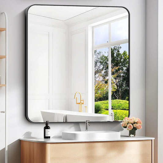 40" x 36"Bathroom Mirror, Matte Black Wall Mirror