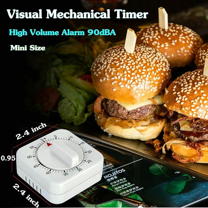 Square 60 Minute Mechanical Kitchen Timer, Manual Countdown Timer - Image 4