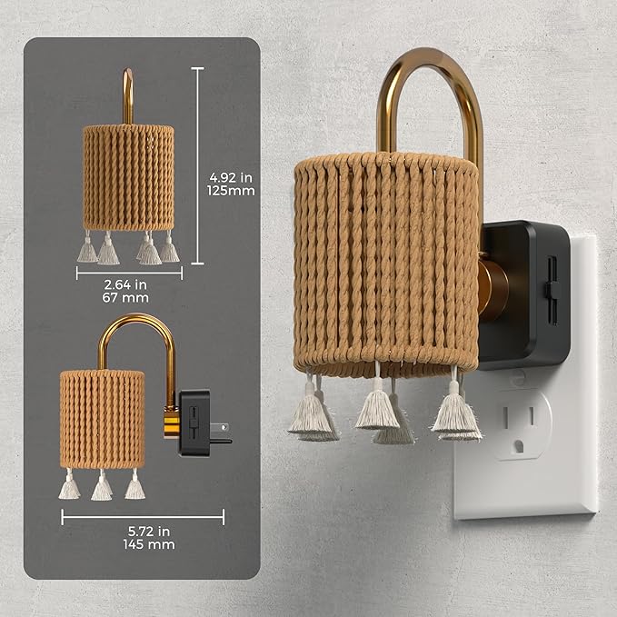 L LOHAS LED Night Lights Plug into Wall, 2 Pack Boho Fabric Cylinder Night Light - Image 5