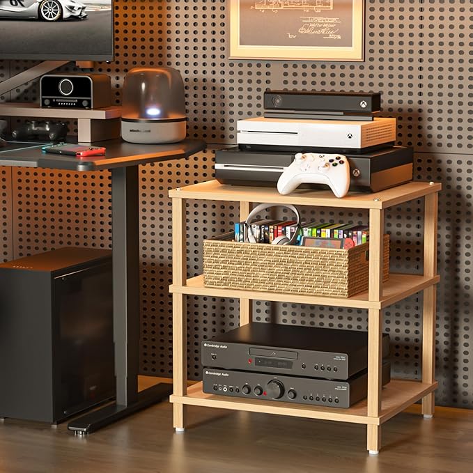 3-Tier AV Media Player Stand, Natural Stereo Cabinet, Modern Audio Shelf - Image 9