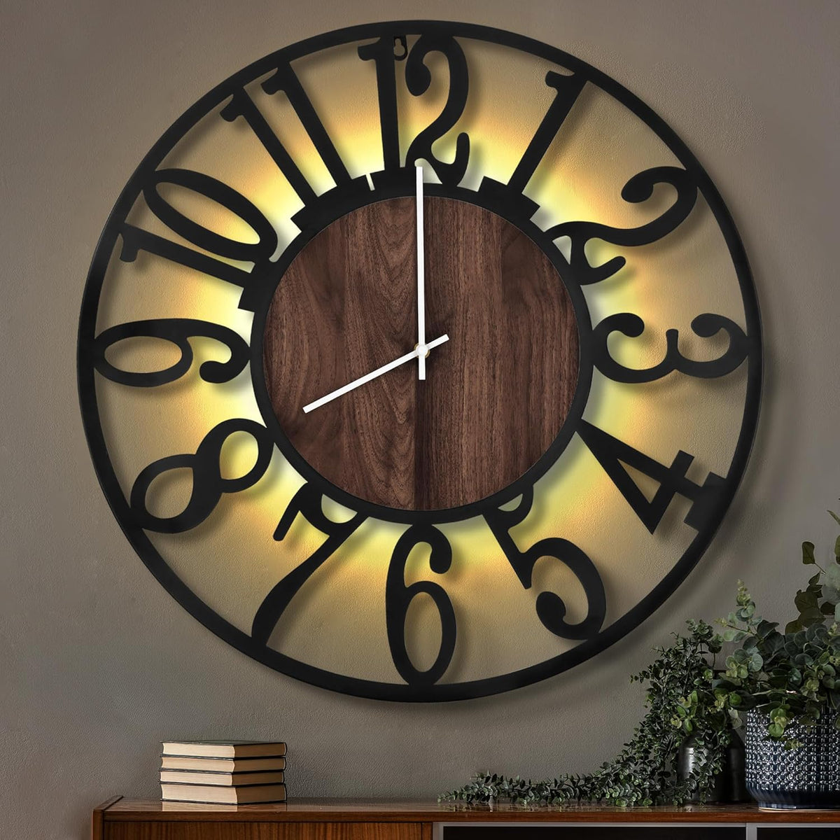 LEIKE Large Wall Clocks with Night Light Battery Operated, Silent Non Ticking
