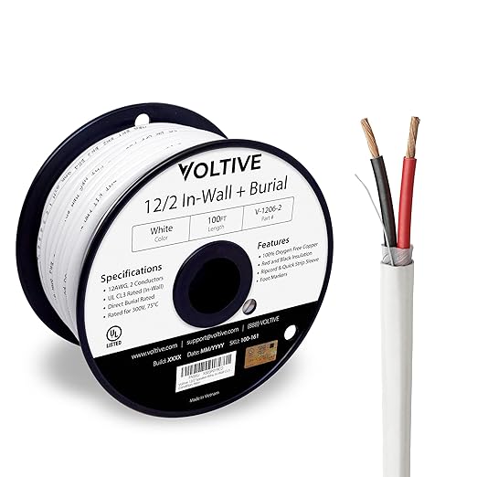Voltive 12/2 Speaker Wire, in-Wall CL3 & Direct Burial, 100ft by Voltive