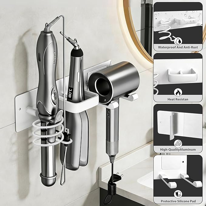 Dovyn Blow Dryer Holder Wall Mount, 3 in 1 Bathroom Hair Tool Organizer - Image 4