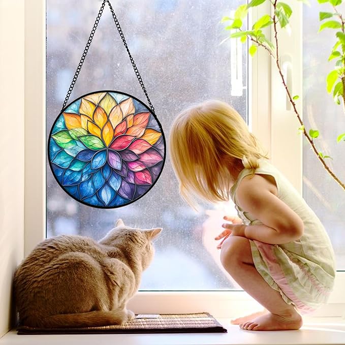 DASTOLL Stained Glass Window Hanging, Colorful Flower Petals Sun Catchers - Image 3