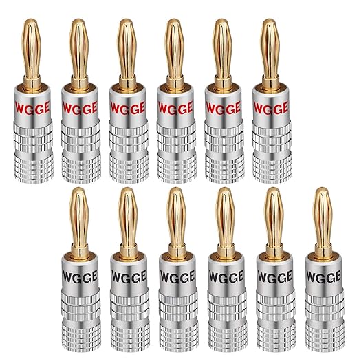 WGGE WG-009 Banana Plugs Audio Jack Connector, 24k Gold Dual Screw Lock Speaker by WGGE