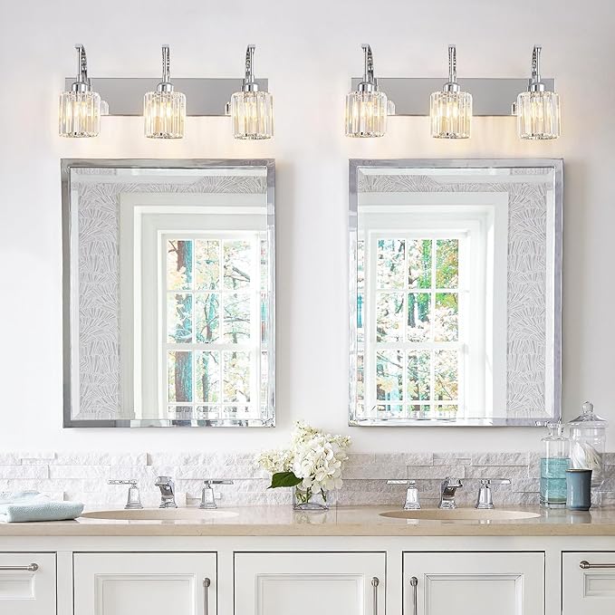 FDPBY 3-Light Crystal Vanity Light, Modern Chrome Bathroom Wall Sconce - Image 6