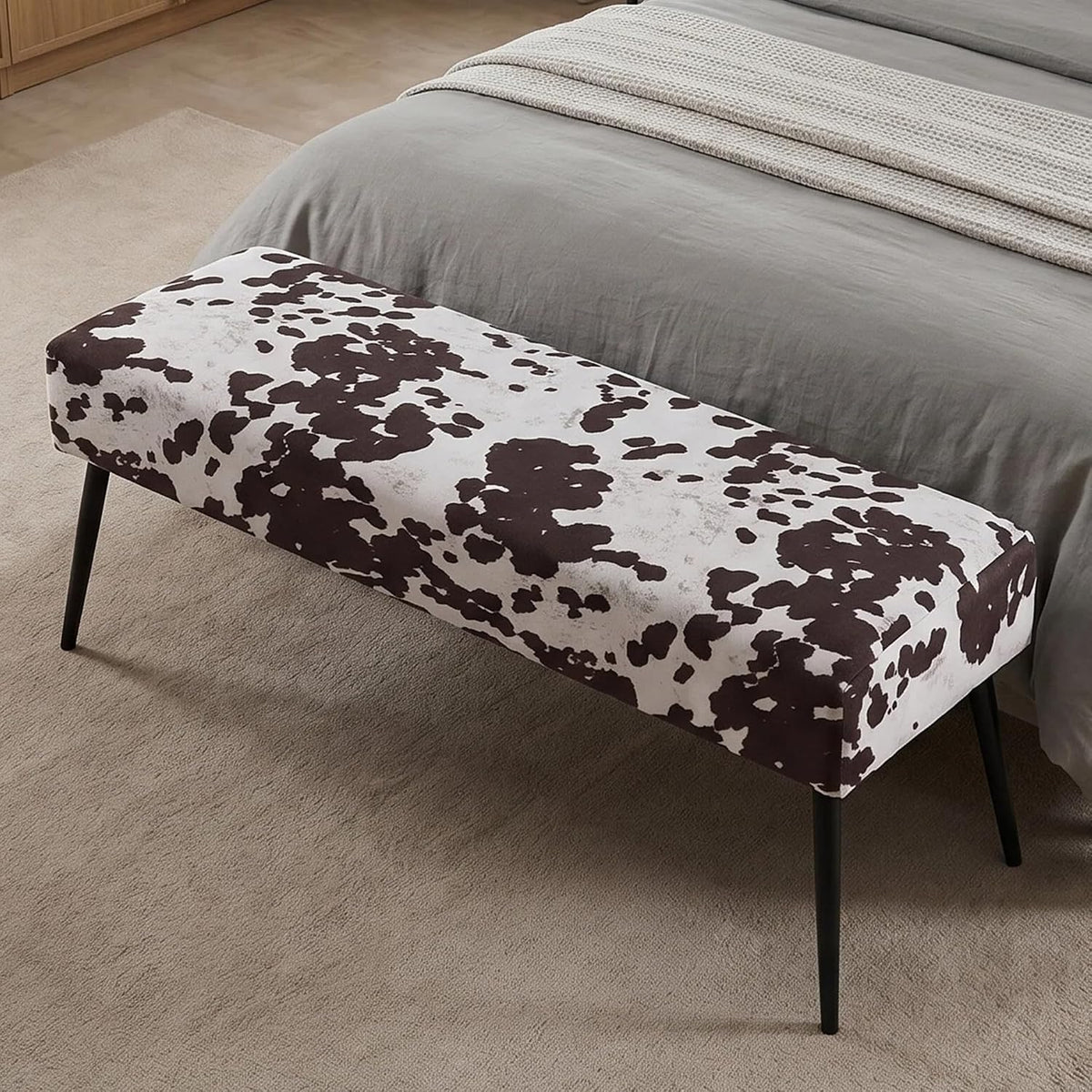 duhome velvet bench ottoman, upholstered bedroom benches cow, main product view