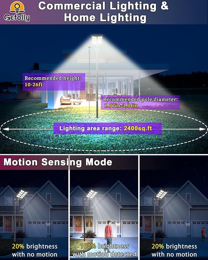 Gefolly SL-3800W Solar Street Light Outdoor 380000LM Wide Angle Commercial - Image 5