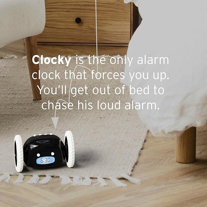 CLOCKY Extra Loud Alarm Clock for Heavy Sleepers on Wheels Rolls Runs Away - Image 3