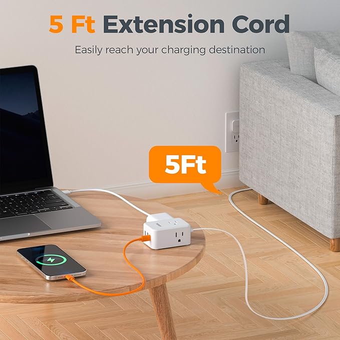 TESSAN Cruise Essentials, Flat Plug Power Strip, 5 Ft Extension Cord - Image 6