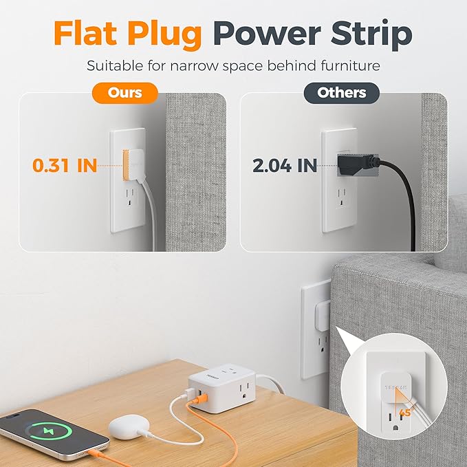 TESSAN Cruise Essentials, Flat Plug Power Strip, 5 Ft Extension Cord - Image 5