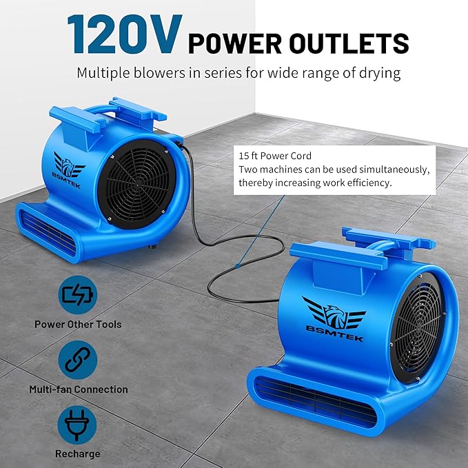BSMTEK Air Mover Blower Fan, Industrial 1.5HP MAX10000CFM Monster Floor Blower - Image 3