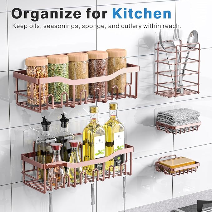 EUDELE 5-Pack Rustproof Stainless Steel Shower Caddy – No Drill Adhesive - Image 6