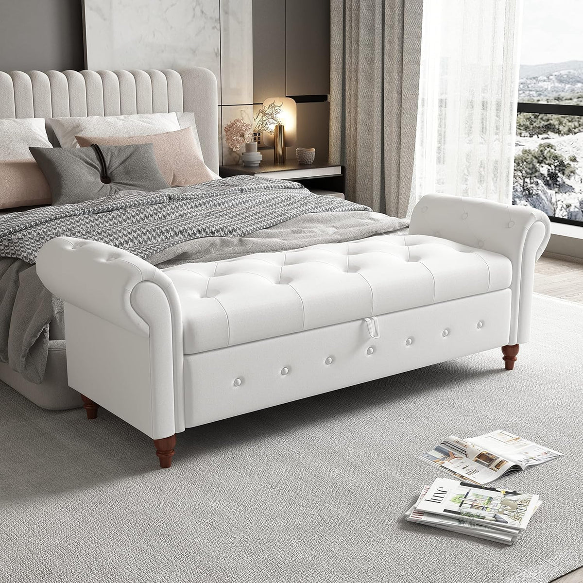 nioiikit 63'' storage ottoman bench, tufted entryway bench, main product view