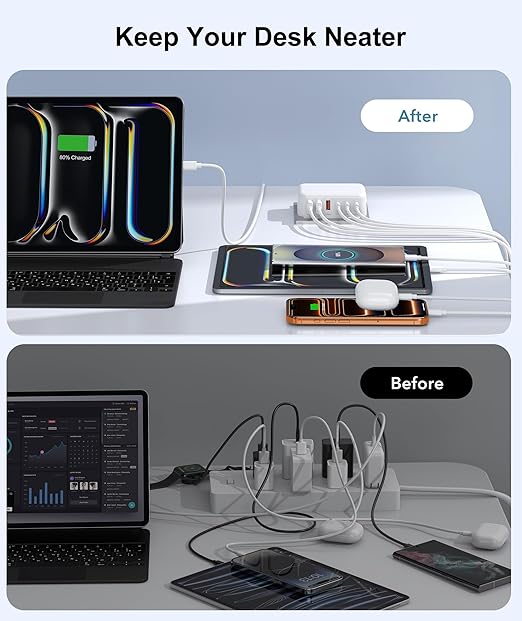 Fast Charger Block, GaN 6 Port USB C Charging Station Hub Cube, 100W Multiport - Image 7