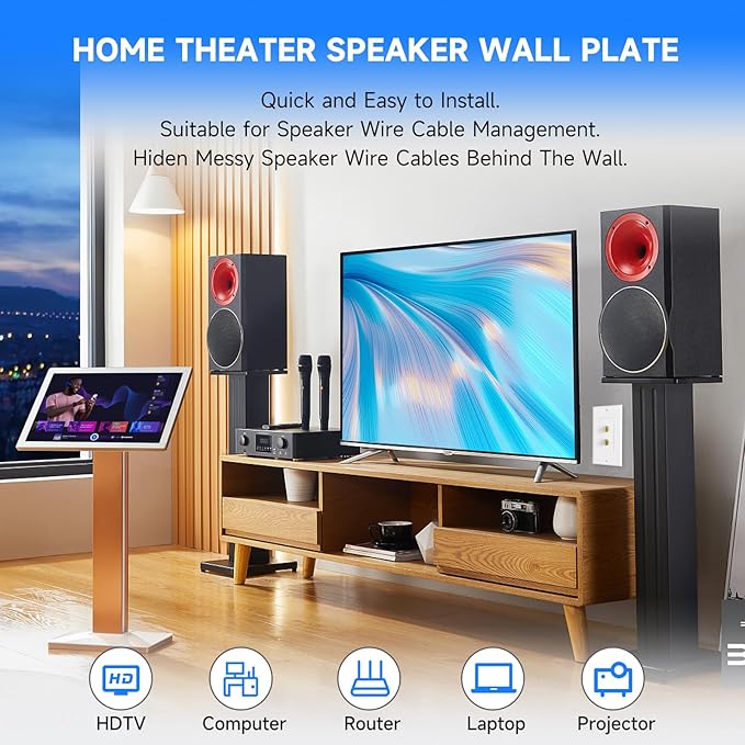 4 Pack Speaker Wall Plate with Low Voltage Mounting Bracket - Image 3