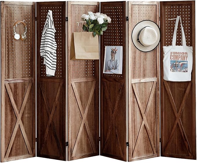 ALeesing 6 Panel Pegboard Room Divider, 5.6Ft Pegboard Display Folding Privacy - Image 8