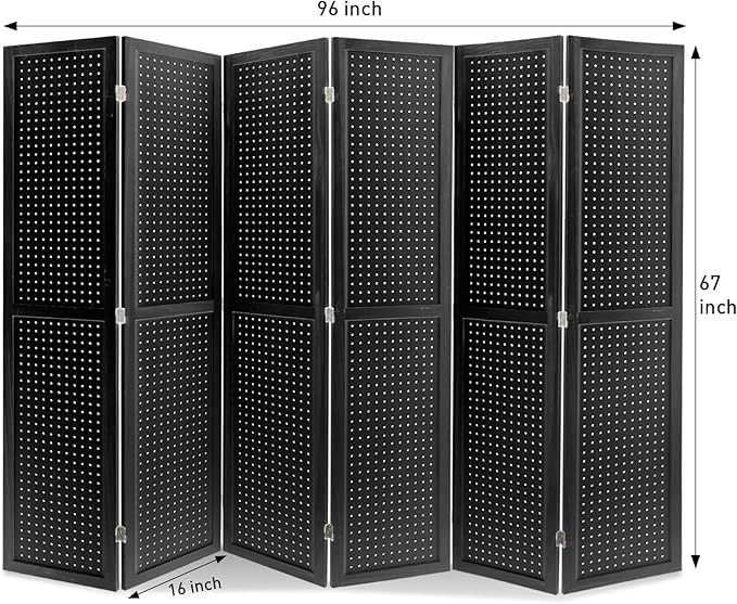 ECOMEX 6 Panel Room Divider, 5.6Ft Pegboard Display Wooden Room Divider Folding - Image 6