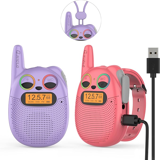 Walkie Talkies for Kids Rechargeable, Christmas Birthday Gifts for Girls Age 3-9 by QNIGLO