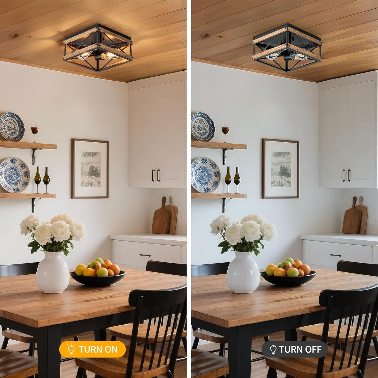 Mayful Black Farmhouse Flush Mount Ceiling Light Fixturet, 2-Light Rustic Hallway Light Fixtures with Wood & Metal Frame, Industrial Close to Ceiling Light Fixtures for Kitchen Entryway Foyer