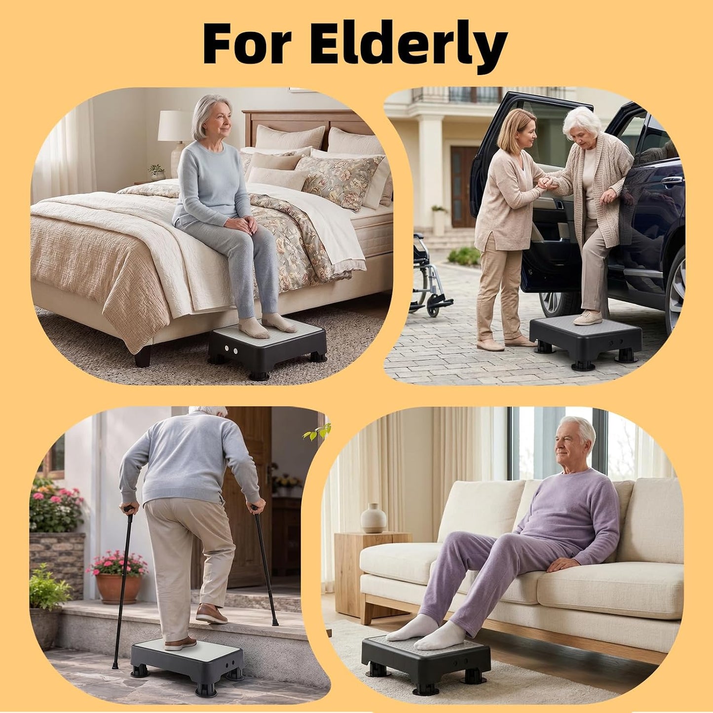 Adjustable Step Stool for Adults, Noctilucent Bed Step Stools, 660 LBS Capacity Non-Slip Safety Step Platform Indoor and Outdoor for Seniors and Kids, Wide Step Stools Elderly Assistance at Night