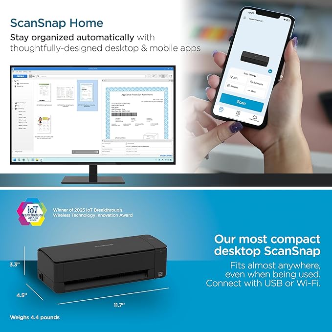 ScanSnap iX1300 Compact Wireless or USB Double-Sided Color Document, Photo & - Image 4