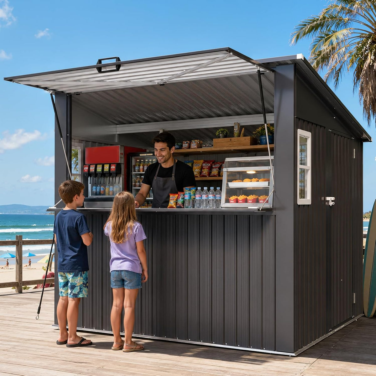 aoxun 8x7 ft outdoor bar shed with canopy, main product view