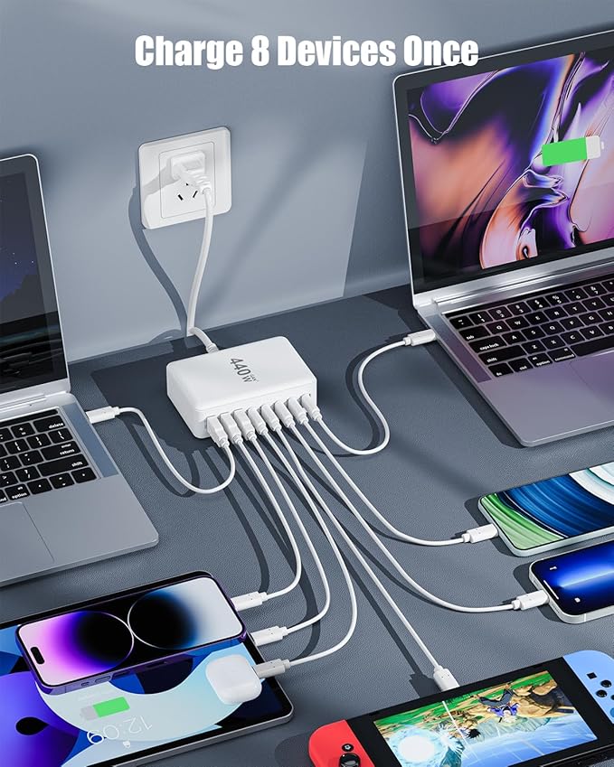 USB C Charger Block 440W Charging Station Hub, 8 Port GaN III Fast Charging - Image 2