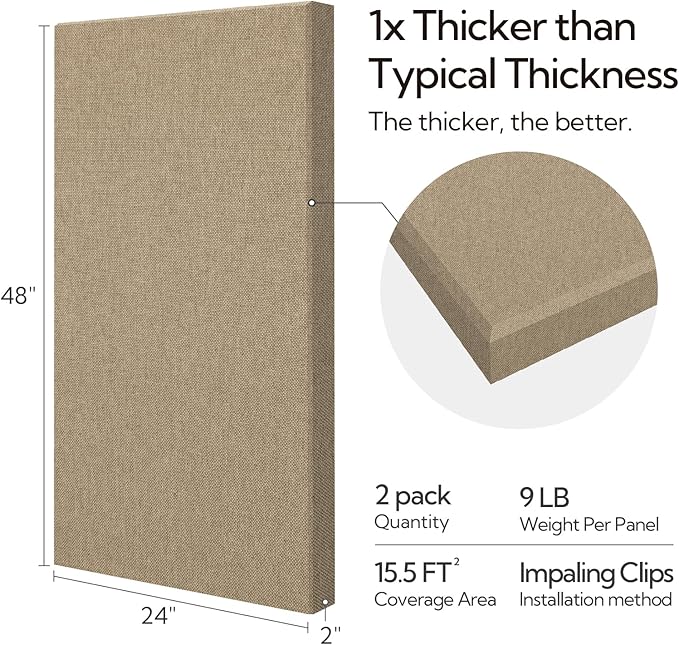 Olanglab Sound Absorbing Acoustic Wall Panels 2 Pack, Large Fabric Wrapped - Image 2
