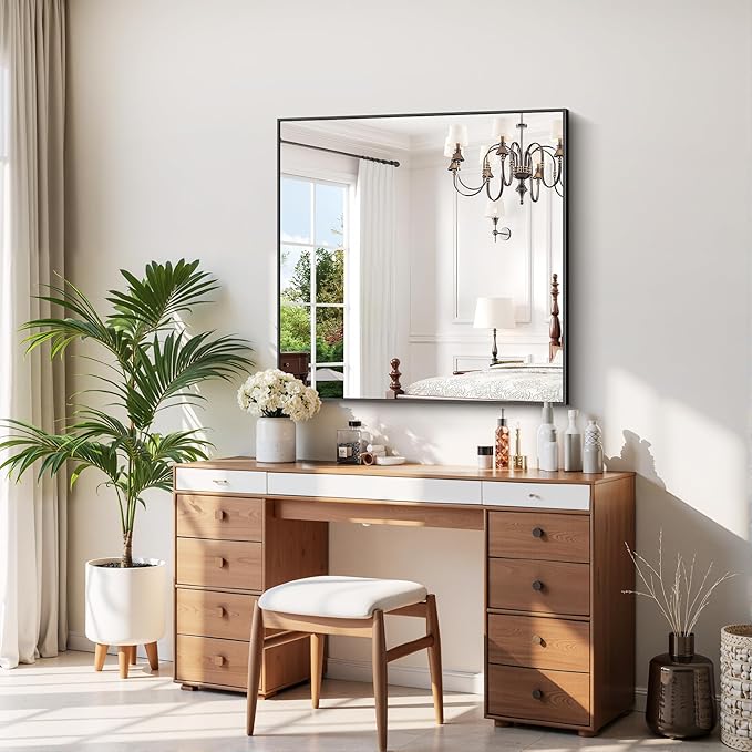 Black Bathroom Mirror for Wall, 39x39 Inch Rectangle Mirror - Image 7