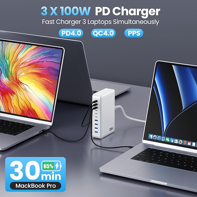 730W USB C Charger Block, 10-Ports GaN V Fast Charging Station Hub, QC4.0+Three - Image 3