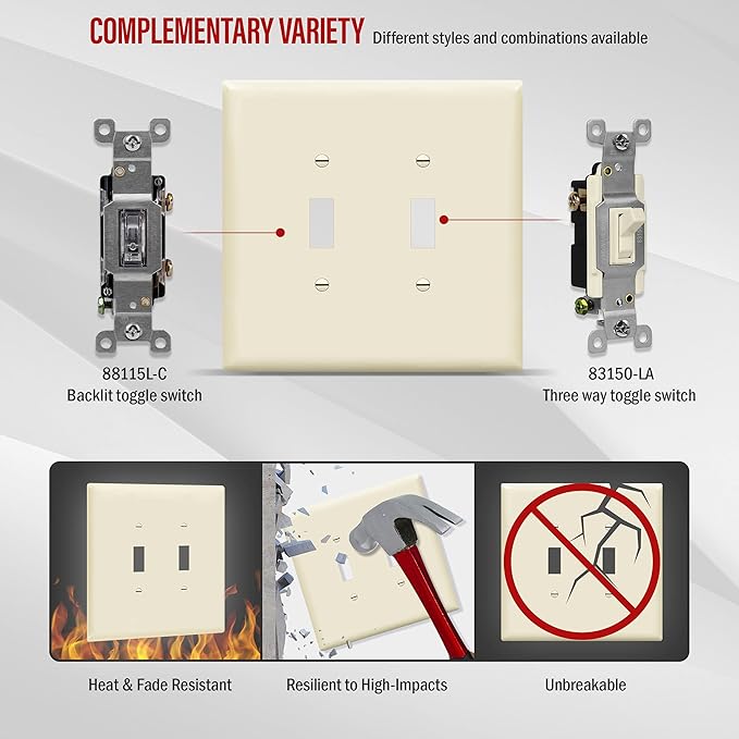 ENERLITES Jumbo Double Toggle Switch Cover, Two Gang Light Switch Wall Plate - Image 6