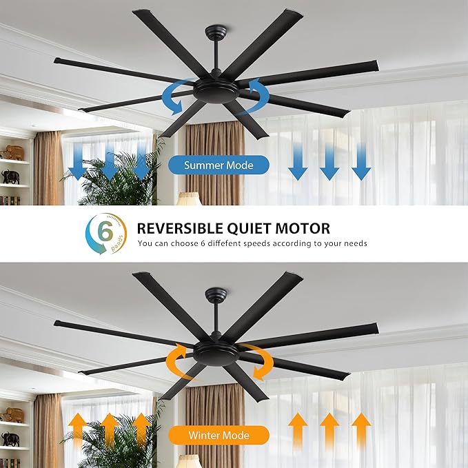 WINGBO 80 Inch Industrial Ceiling Fan without Light, 8 Aluminum Blades Ceiling - Image 3