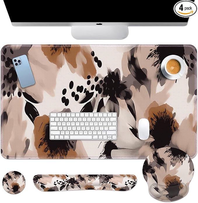 Britimes Brown Boho Tribal Flower Keyboard Mouse Pad Set 4in1 Large by Britimes
