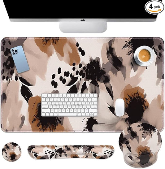Britimes Brown Boho Tribal Flower Keyboard Mouse Pad Set 4in1 Large by Britimes